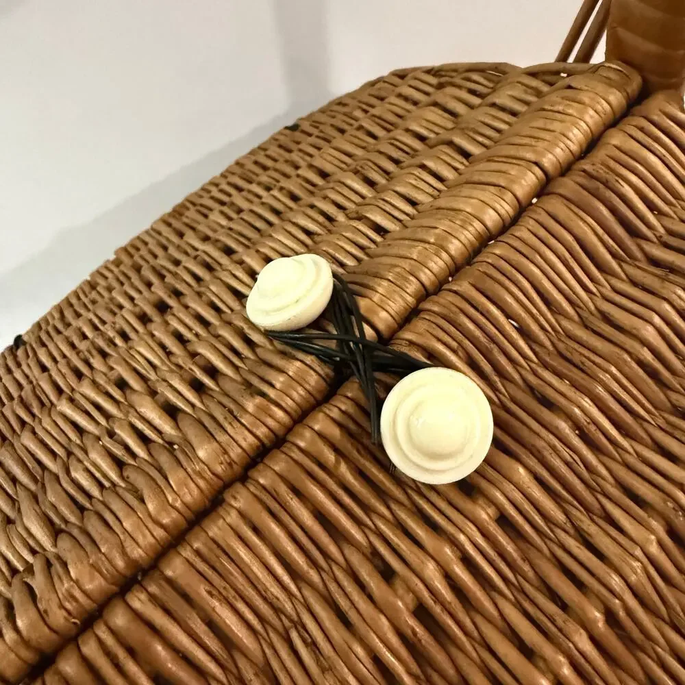 Wicker Basket Sewing Double Hinged Lid Bead Cord Tie Closure 10 x 12